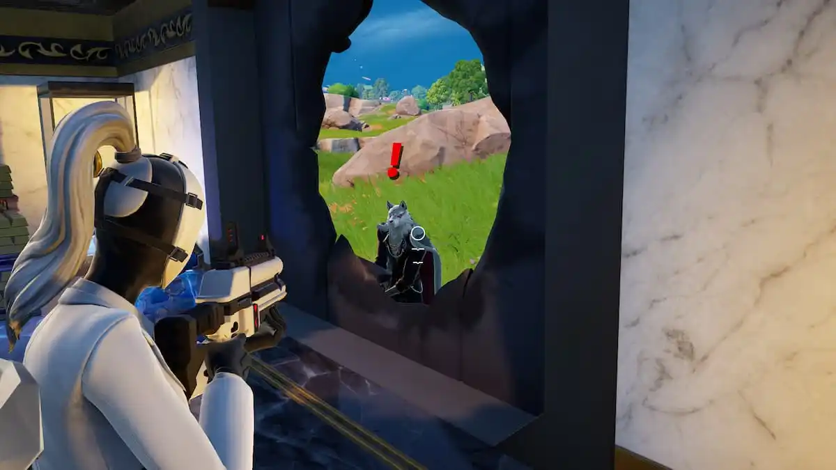 Fletcher with an exclamation mark above his head in Fortnite