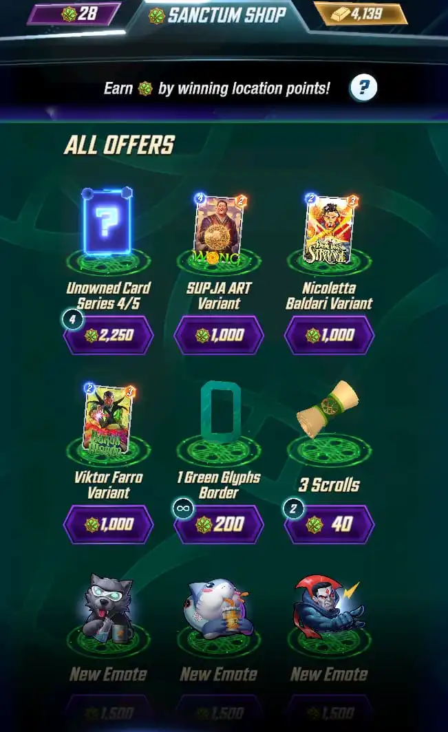 Sanctum Showdown shop in Marvel Snap