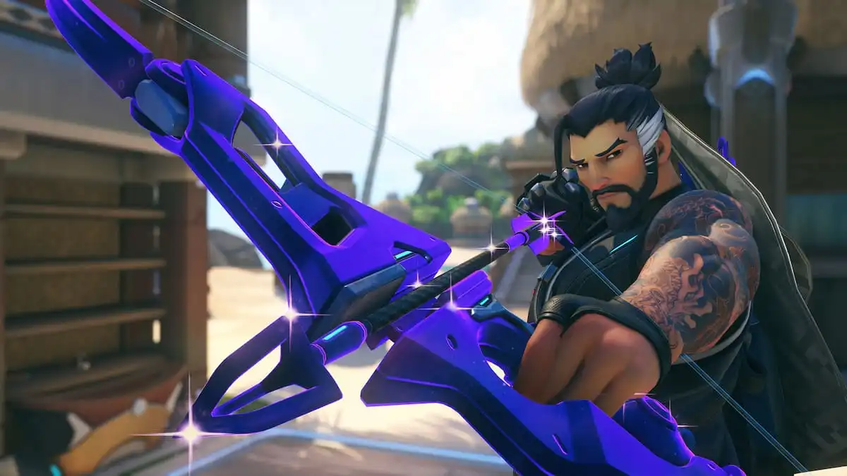 Hanzo holding new Galaxy weapon skin in season 15 of OW2