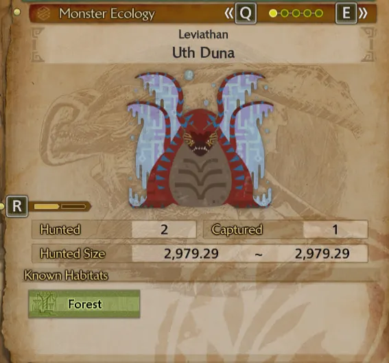 Uth Duna monster ecology page in Monster Hunter Wilds