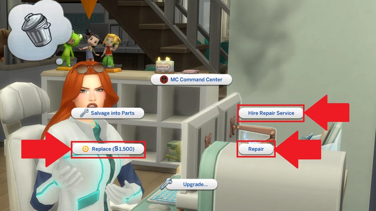 All repair and replace options for the computer marked in The Sims 4.