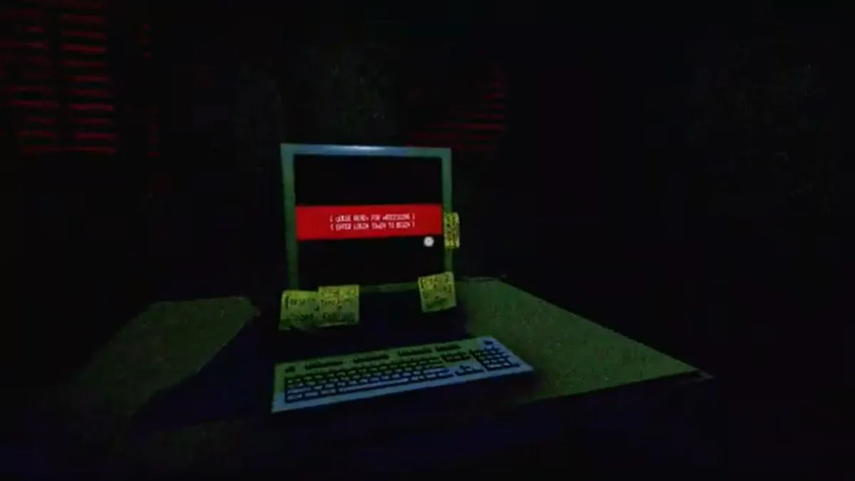 Looking at the computer in a dark room at the start of DEAD LETTER DEPT