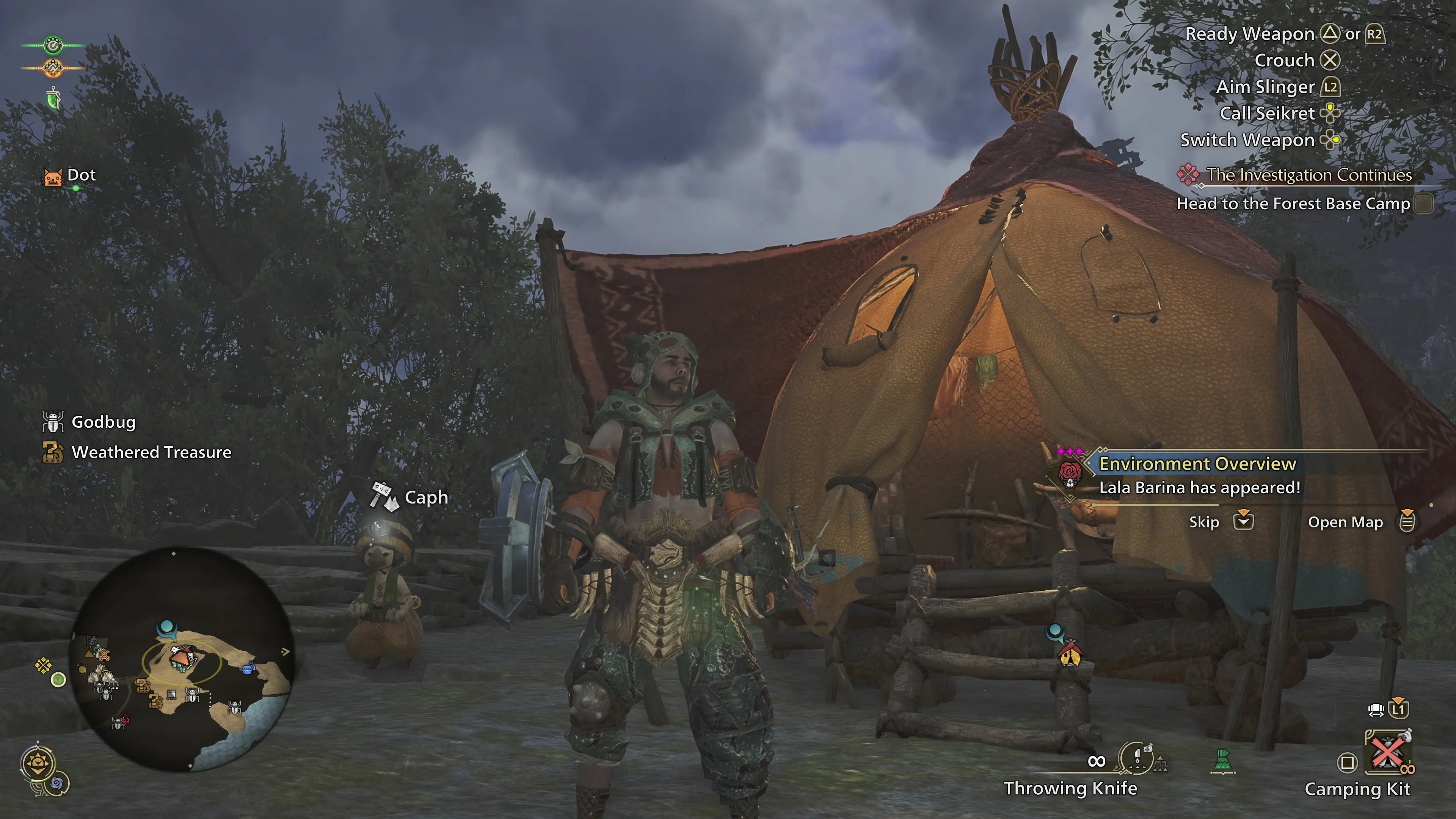 Standing in front of a Pop-up Camp in MH Wilds