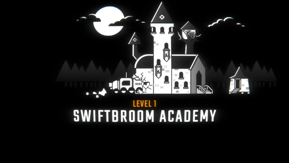 The Swiftbroom Academy level title card in Repo