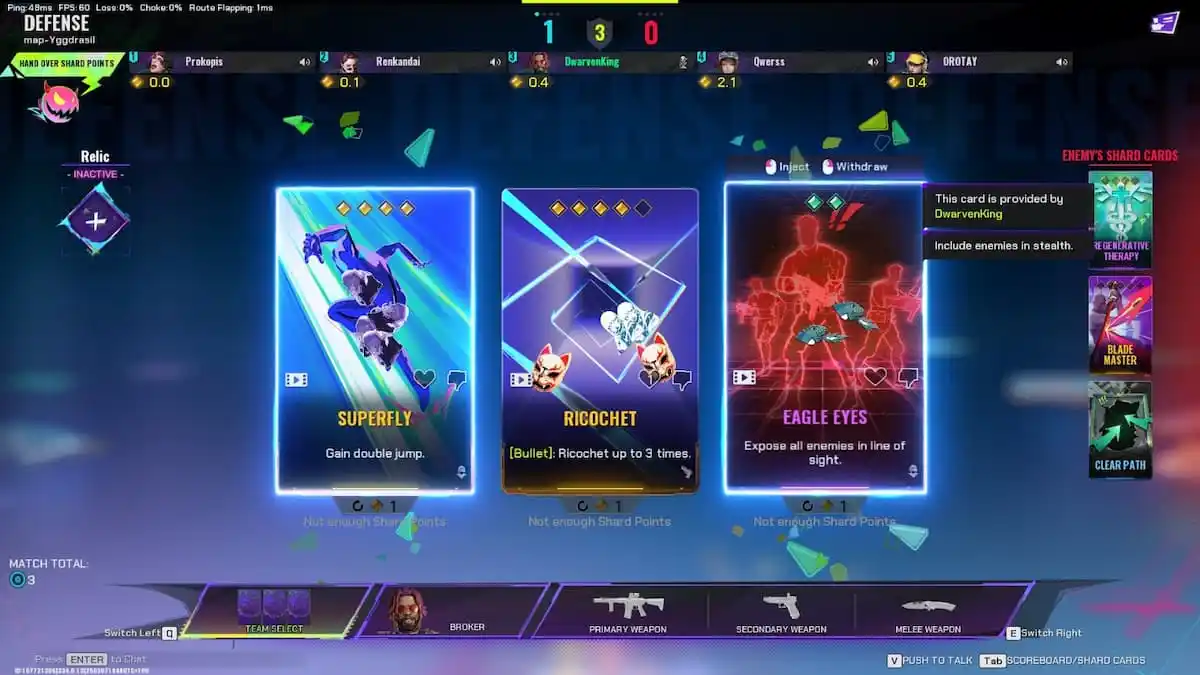 Shard Card selection screen in Fragpunk.