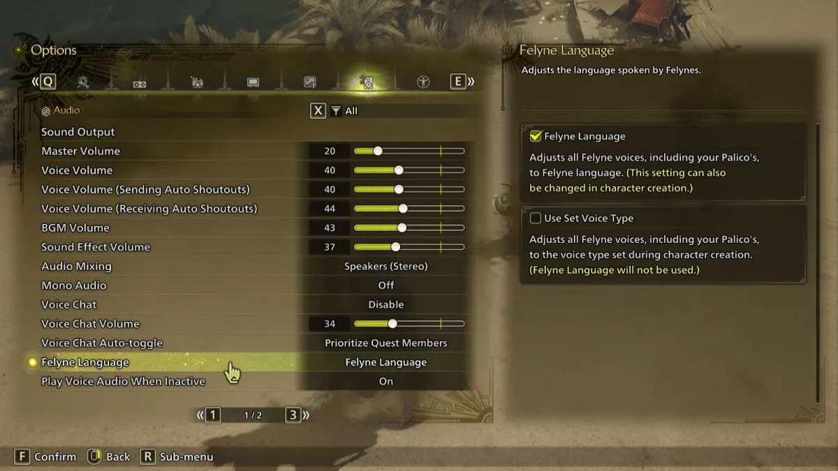 Felyne Language setting in AUdio settings of Monster Hunter Wilds