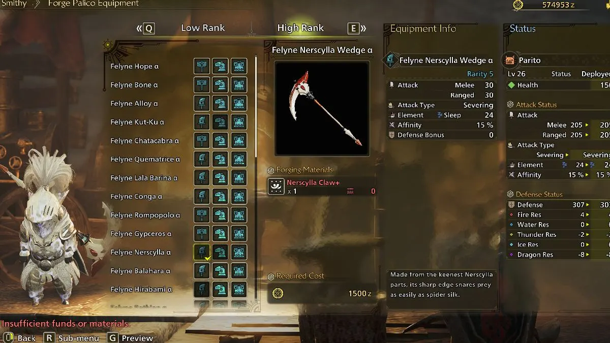 Monster Hunter Wilds felyne weapon with sleep affinity