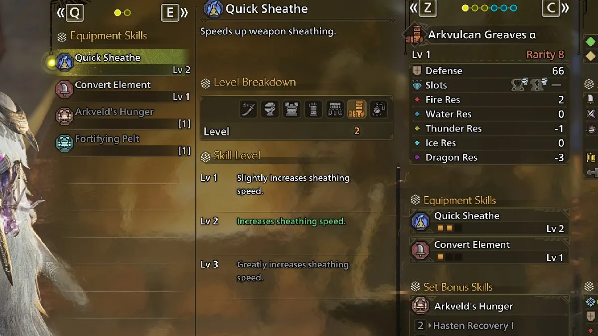 Monster Hunter Wilds Quick Sheathe skill descriptions