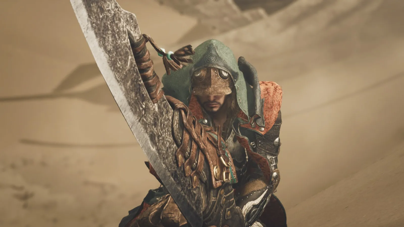 Player with his sword in both hands in Monster Hunter Wilds