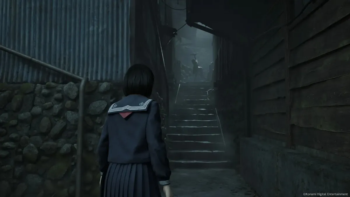 hinako walks up to a monster in an alleyway