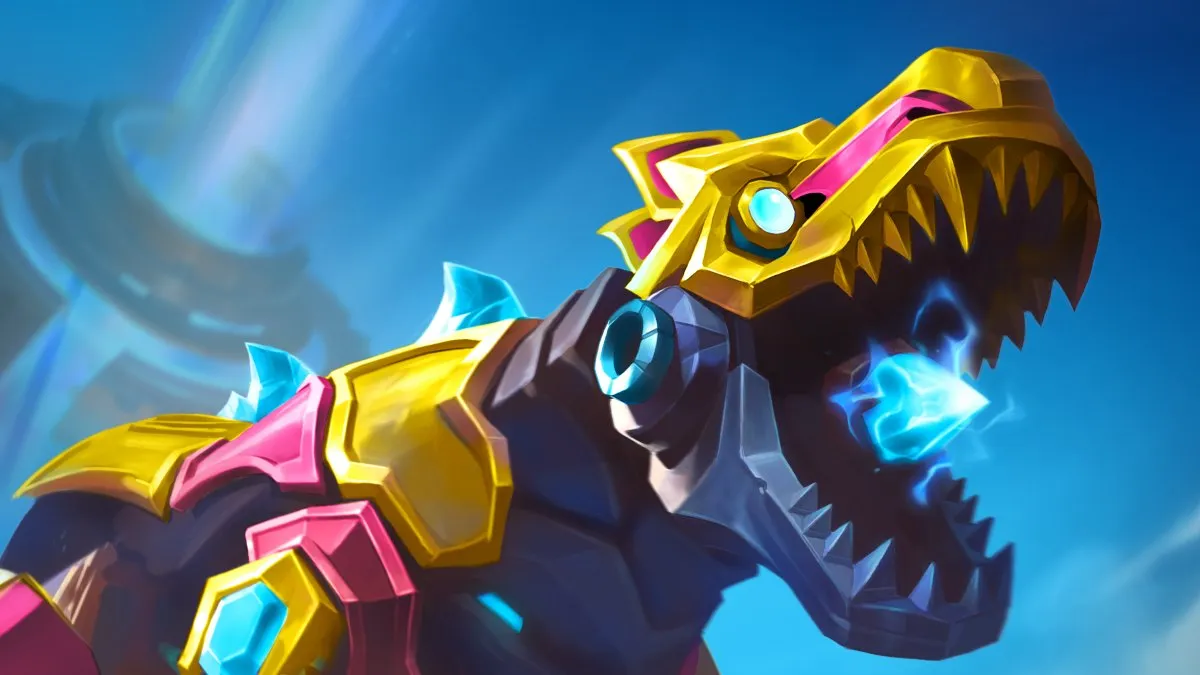 TFT Set 14 Nitro trait dinosaur evolved T-43X splash art