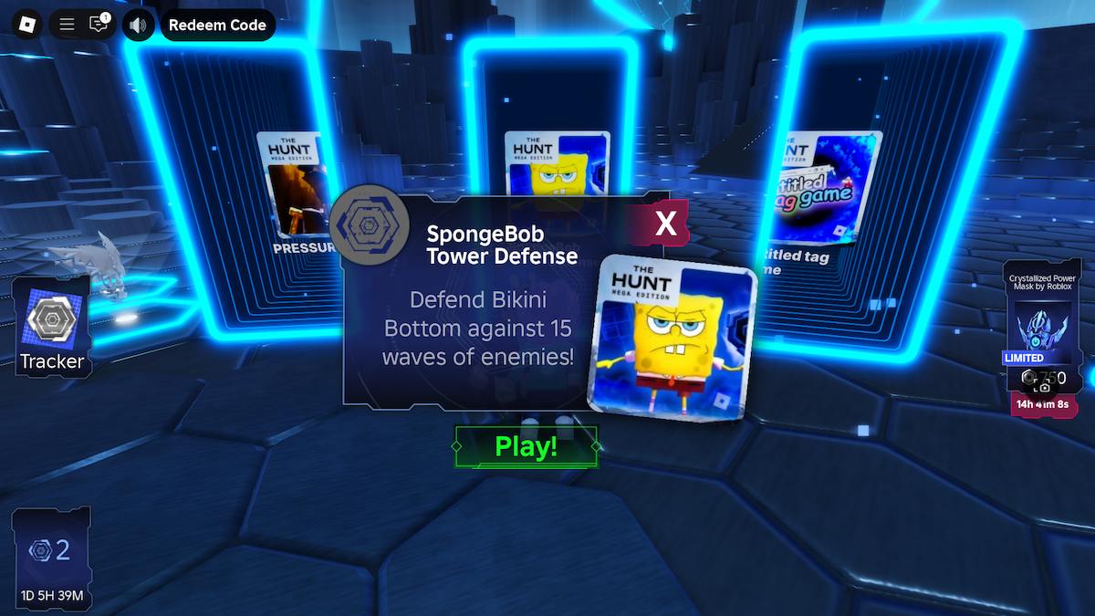 Spongebob Tower Defense in Roblox The Hunt: Mega Edition.