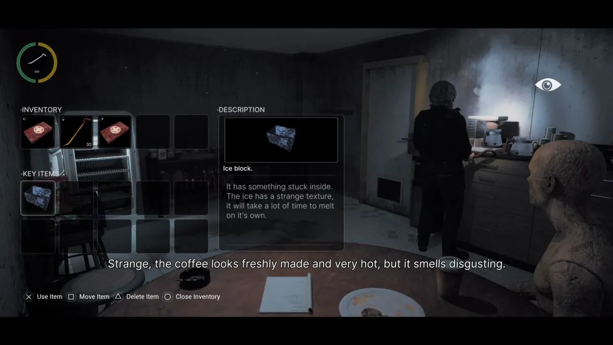 Opening the inventory for the ice block to use on the kettle